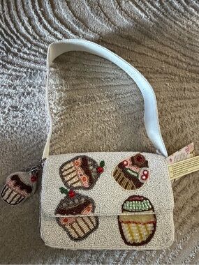 Viral Cupcake Dessert Beaded Shoulder Bag w/Charm NWT FIRM PRICE